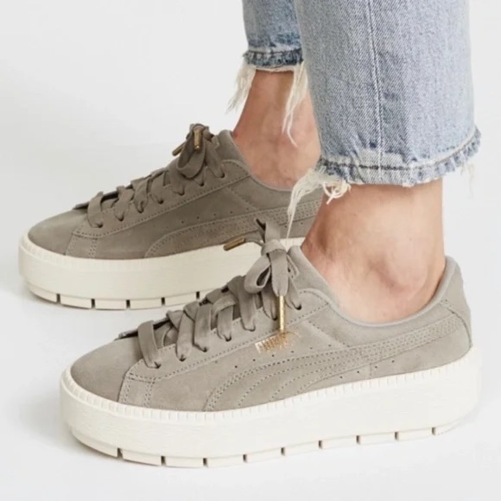 Taupe Suede Puma Platform Sneakers
